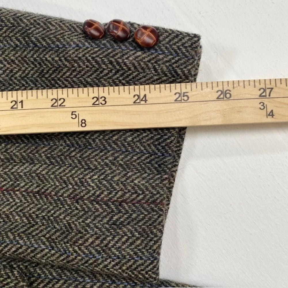 Mens 44L Brown Tweed Herringbone 100% Wool Blazer Jacket English Manor - Picture 9 of 15